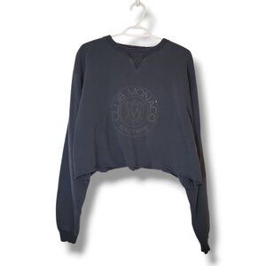 Vintage 90s Club Monaco Crest Cropped Crewneck Blue Gray Size L
